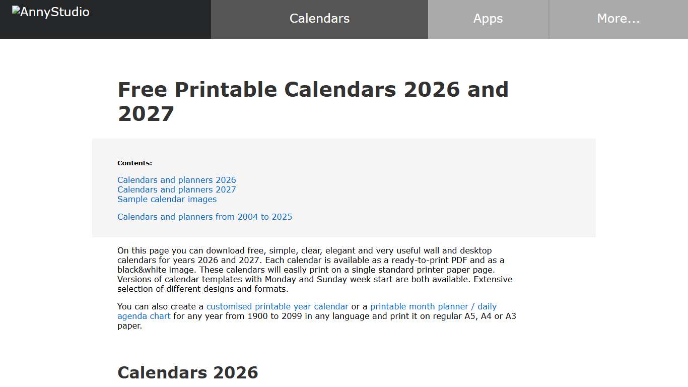 Free printable calendars and planners 2026 and 2027